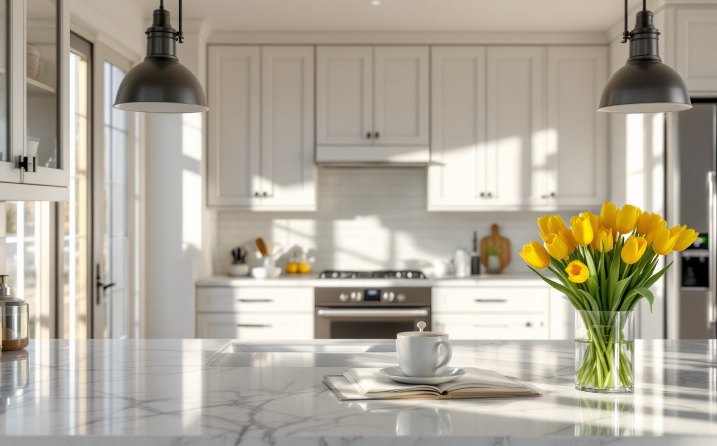 A bright renovated kitchen with a professional cleaner