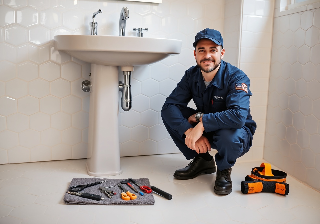 Licensed plumber confidently working on a modern sink